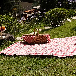 Toalha de Mesa Filomena Piquenique Xadrez Vermelho - Algodão, 150x150cm