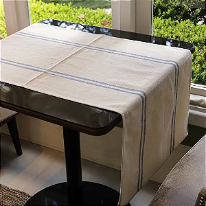 Trilho de Mesa Juliana - Algodão, Dupla Listra Azul, 40x120cm