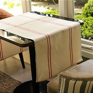 Trilho de Mesa Juliana - Algodão, Dupla Listra Vermelha, 40x120cm