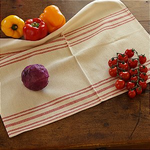 Pano de Copa Eduarda Off White com Listra Vermelho - Algodão, 50x70cm
