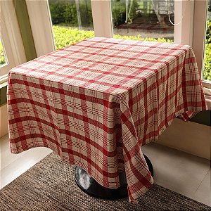 Toalha de Mesa Filomena Xadrez Vermelho - Algodão, 150x150cm