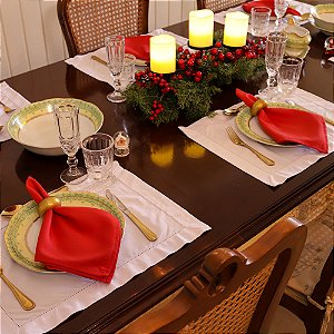 Mesa Natal Kit 6 Guardanapos de Tecido Vermelho - Algodão, 50x50cm