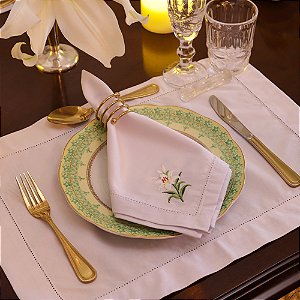 Guardanapos Bordados Flores Brancas - Coleção Páscoa, 6 lugares