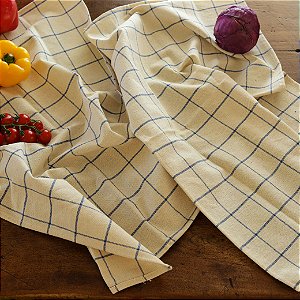 Pano de Copa Filomena Off White com Xadrez Azul - Algodão, 40x60cm