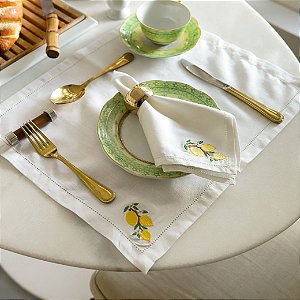 Kit 2 Guardanapo + 2 Jogo Americano Amalfi Limão Siciliano em Linho