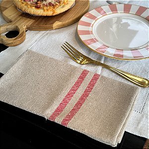 Guardanapo de Tecido Juliana Craft - Algodão, Listra Vermelha, 50x50cm
