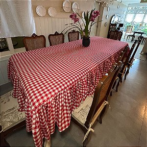 Toalha de Mesa Filomena Piquenique Xadrez Vermelho - Algodão, 150x 320cm
