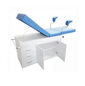 Mesa Ginecológica Luxo MDF com Portas e Gavetas, Suporte p/ Lençol e Sem Cuba