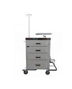 CARRO EMERGÊNCIA/PARADA ESMAL., C/ SUP. P/ MONITOR, TAMPO INOX, COMPACTO COM FILTRO LINHA