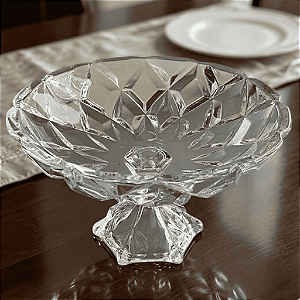 Centro de Mesa Decorativo com Pé Deli Diamond Incolor 32,5x19,5cm | Cristal de Chumbo