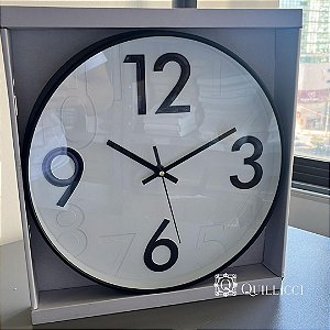 RELOGIO DE PAREDE DE PLASTICO DONUM BRANCO COM PRETO