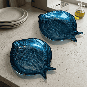 Petisqueira Formato Peixe Azul | 35x15 Cerâmica