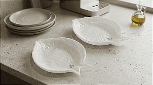 Petisqueira Formato Peixe Branco Pérola | 23x10 Cerâmica