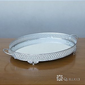 BANDEJA ESPELHADA OVAL DE METAL PRATA - ZFLEX G