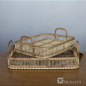 Bandeja Retangular Bamboo com Alcas  TAM G