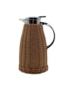 Garrafa Térmica 1,5L | Aço Inox com Detalhe Rattan Plástico Marrom