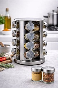 Porta-condimentos giratório 16 un. transparente | vidro/plástico