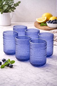 Copo pérola 6 un. azul 460 ml | vidro