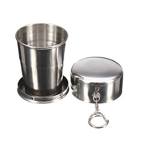 Chaveiro Copo Retrátil 150ml | Aço Inox Compacto para Viagem e Aventura