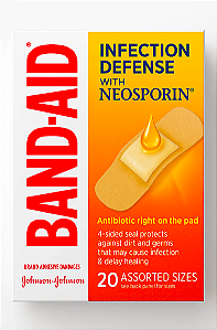 Band-Aid Infection Defense com Neosporin – 20 Unidades (Tamanhos Sortidos)