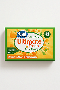 Great Value Ultimate Fresh Dryer Sheets – 34 folhas