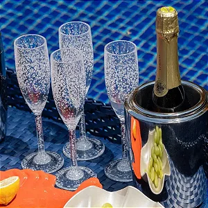 Taça Champanhe Acrílico Detalhes Bolhas Transparente Unidade - 296ml