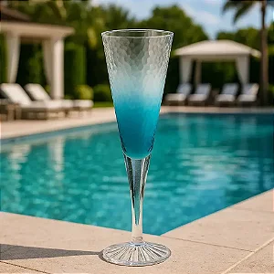 Taça Champanhe Acrílico Detalhe Degradê Azul Unidade - 296ml