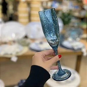 Taça Champanhe Acrílico Detalhes Bolhas Azul Unidade -  296ml