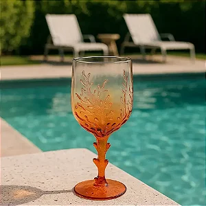Taça Acrílico Detalhes Coral Laranja Unidade - 470ml