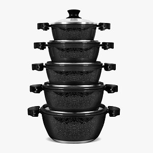 CONJUNTO DE PANELAS ALUMINIO FUNDIDO GULÊ LINHA RETRÔ PRETO