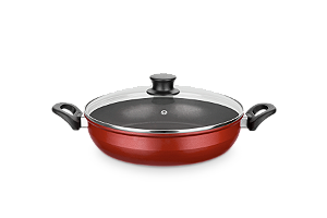 PAELLERA ANTIADERENTE COM TAMPA DE VIDRO VERMELHA 28CM