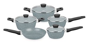 CONJUNTO DE PANELAS 5 PEÇAS MTA LINHA CARMELA SILVER CERAMIC