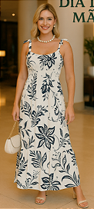 Vestido Longo Branco e Azul