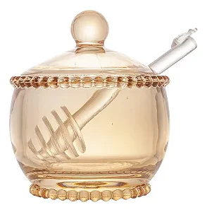 Meleira de Cristal com Colher Pearl ÂMBAR 10cm x 10cm x 11,5cm - Wolff