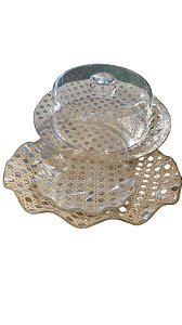 Kit Boleira e Ornamentos Decorativos em Vidro Palha