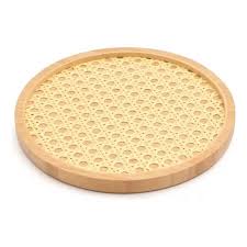 Bandeja Redonda de Bambu com Palha 20cm Diâmetro 2cm Espessura - OIKOS