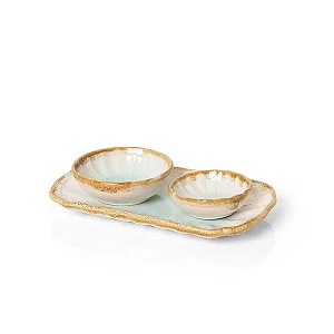 Conjunto Travessa e Bowls Orion em Cerâmica Beach 23cm e 2 Bowls - COPA&CIA