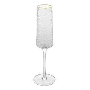 Conjunto 2 Taças de Champanhe de Cristal com Borda Dourada 300ml - WOLFF