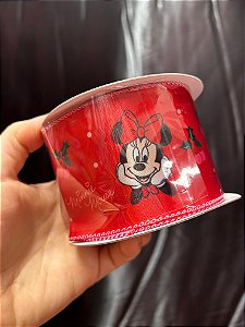 Fita Natalina aramada Minnie Vermelha - 6,3 cm x 9,14 m