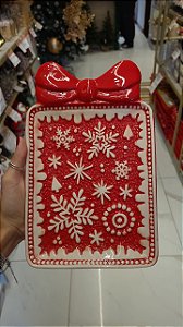 Prato Decorativo de Natal com Laço Vermelho