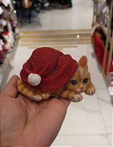 Gatinho Decorativo com Gorro em Poliresina