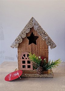 Casinha de Madeira com Glitter e Luz 39cm
