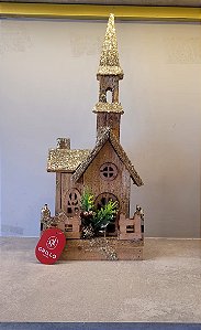 Casinha de Madeira Glitter com Luz 30cm - Decoração Natalina