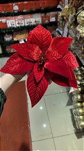 Flor de Natal Vermelha em Veludo 30 cm