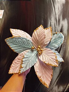 Flor Decorativa Rosa/Azul com Estrelas Douradas - 20 CM