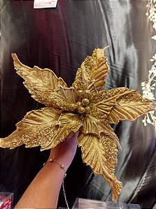 Flor Dourada com Glitter Natalina - 20x30 CM