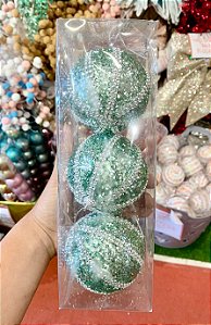 Kit Bola Royal Verde 8cm - 3 Peças Decorativas para Natal
