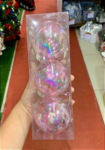 Bola Decorada Iridescente - Conjunto com 3 Unidades de 8cm