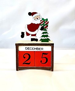 Calendário Papai Noel de Madeira com Pilha - 12cm