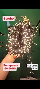 Pisca Strobo 500 LED 10 m - Luz quente (amarela) com fio verde